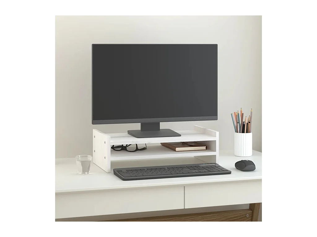 Support de moniteur Blanc 50x27x15 cm Bois de pin solide