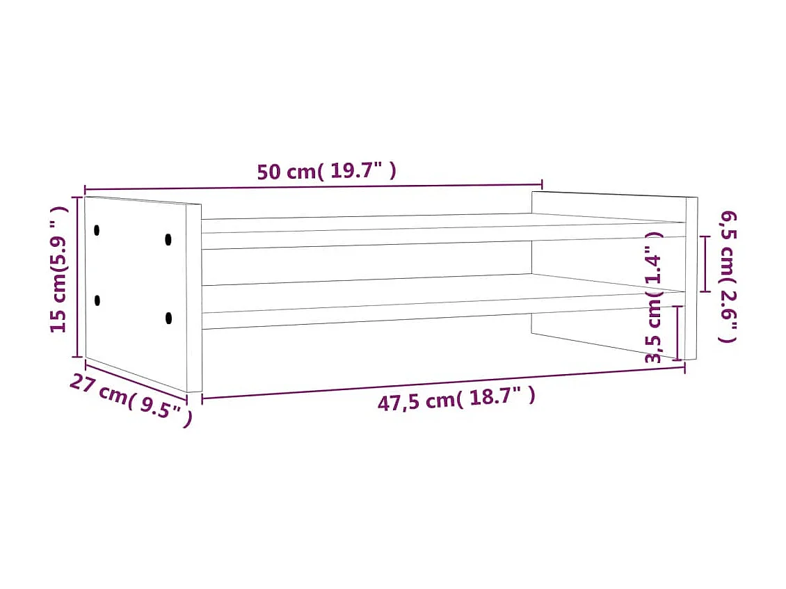 Supporto per monitor Bianco 50x27x15 cm Legno di pino massiccio
