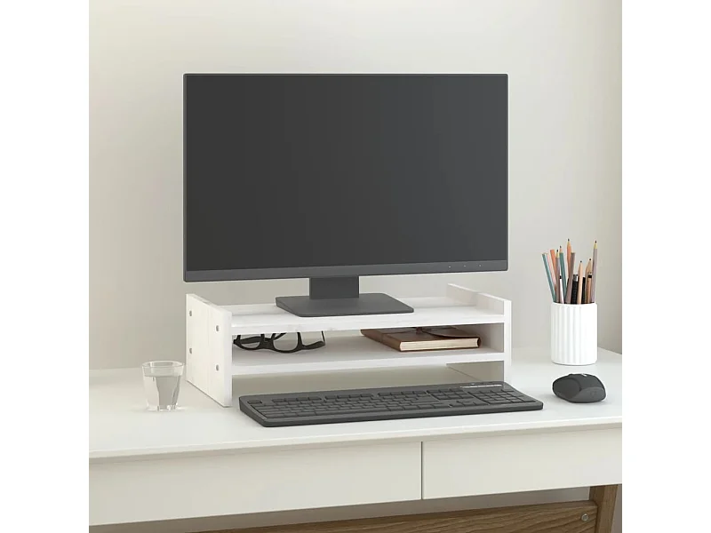 Supporto per monitor Bianco 50x27x15 cm Legno di pino massiccio
