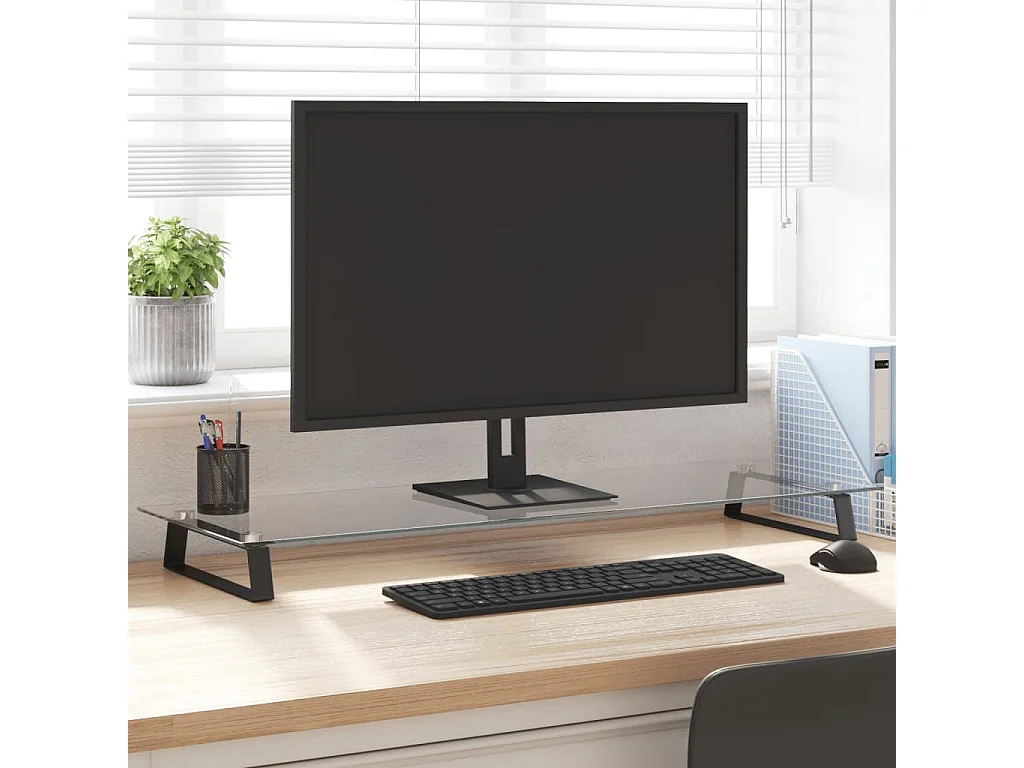 Soporte para monitor negro 100x35x8 cm vidrio templado y metal