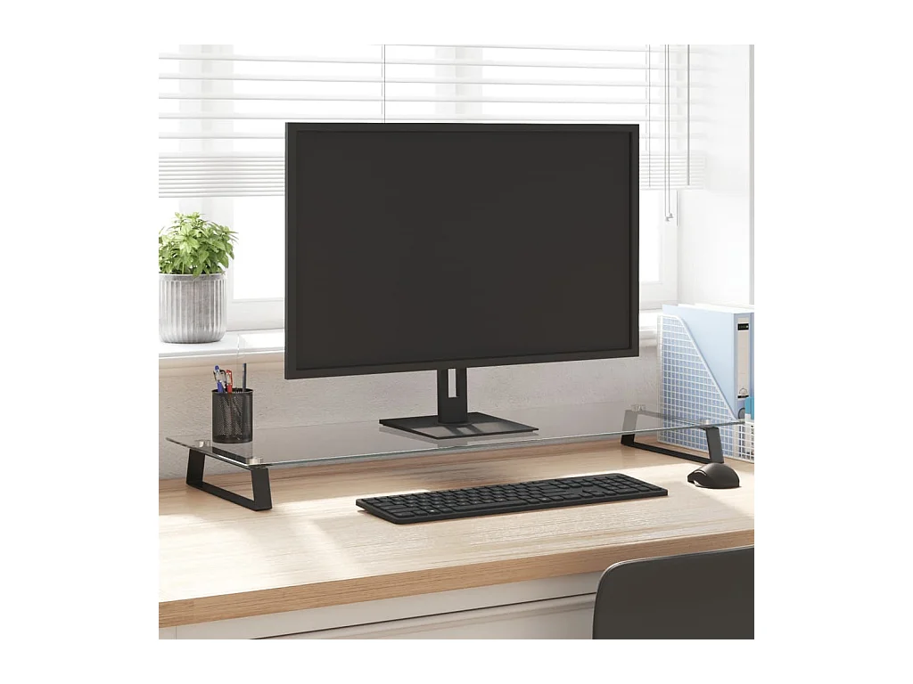 Zwarte monitorstandaard 100x35x8 cm gehard glas en metaal