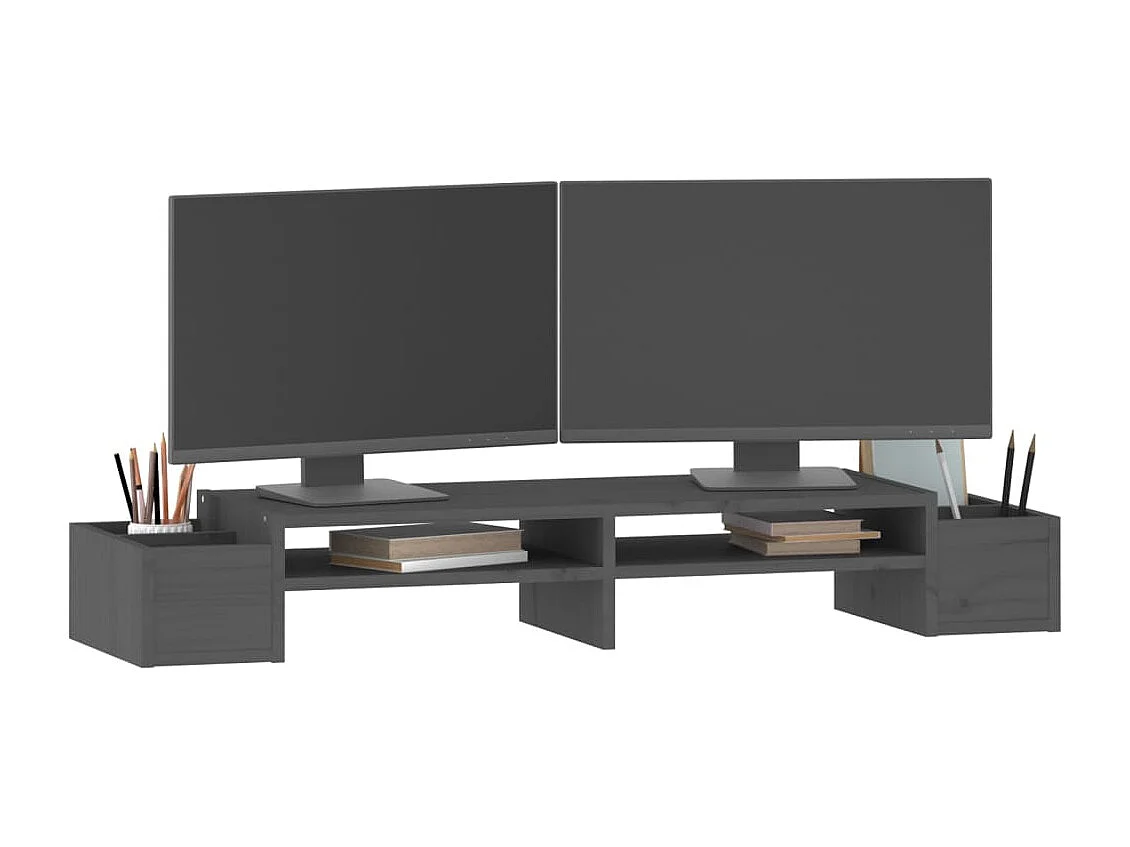 Suporte para monitor Cinza 100x27,5x15 cm Madeira maciça de pinho