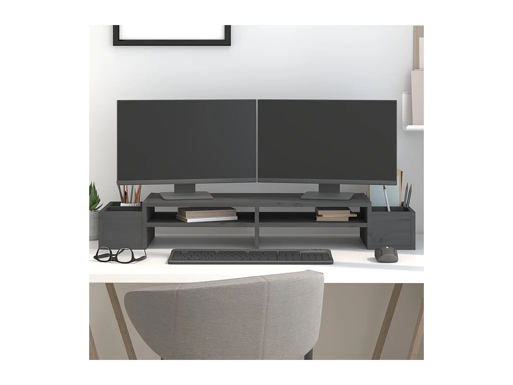 Support de moniteur Gris 100x27,5x15 cm Bois de pin solide