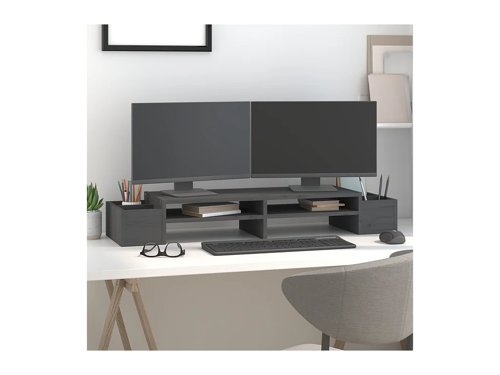 Support de moniteur Gris 100x27,5x15 cm Bois de pin solide