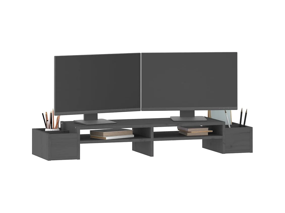 Support de moniteur Gris 100x27,5x15 cm Bois de pin solide