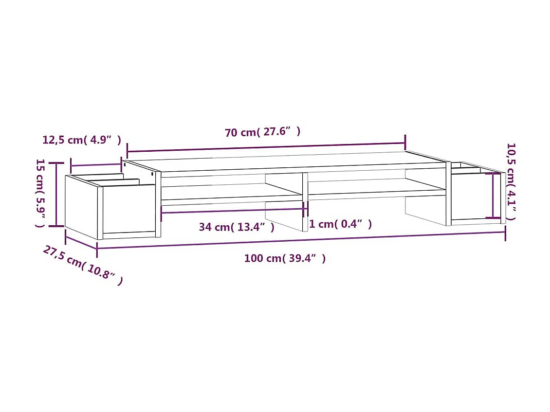 Support de moniteur Gris 100x27,5x15 cm Bois de pin solide