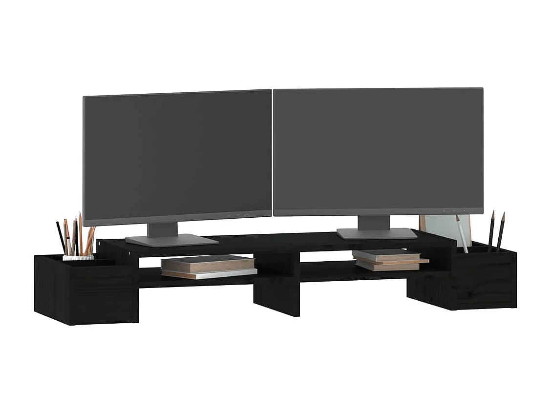 Supporto per monitor Nero 100x27,5x15 cm Legno di pino massiccio