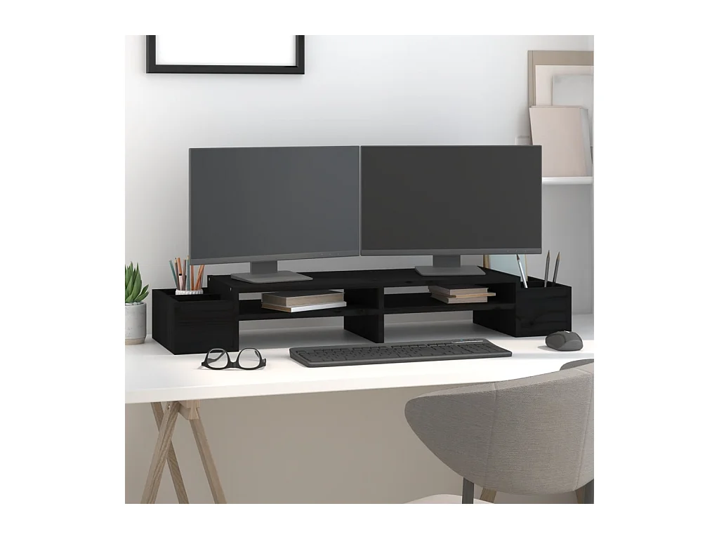 Support de moniteur Noir 100x27,5x15 cm Bois de pin solide