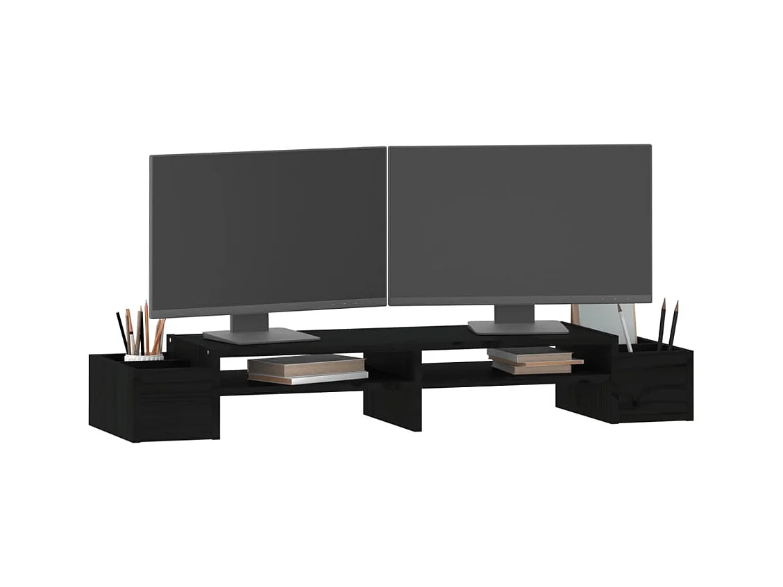 Support de moniteur Noir 100x27,5x15 cm Bois de pin solide