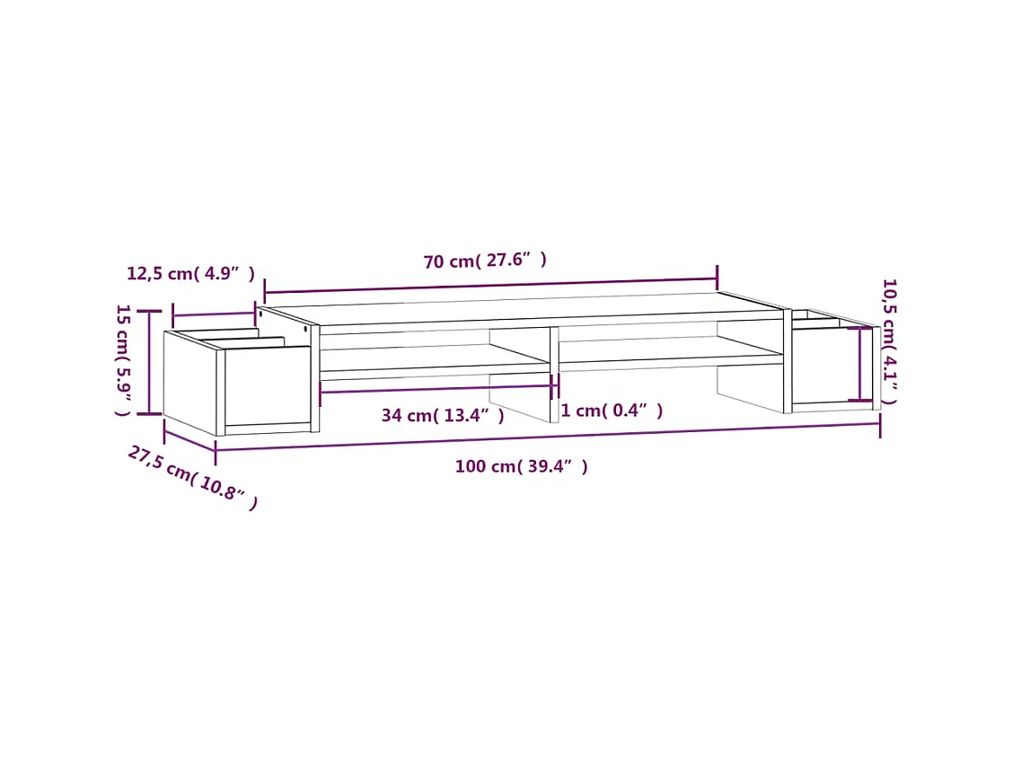 Support de moniteur Noir 100x27,5x15 cm Bois de pin solide