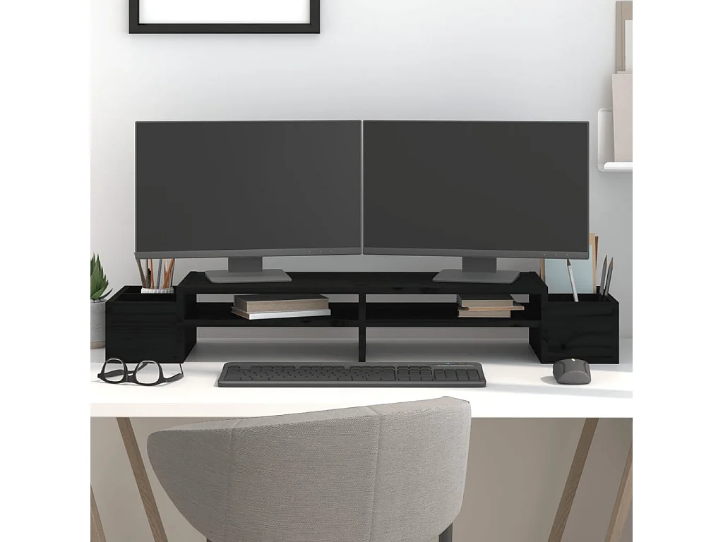 Support de moniteur Noir 100x27,5x15 cm Bois de pin solide