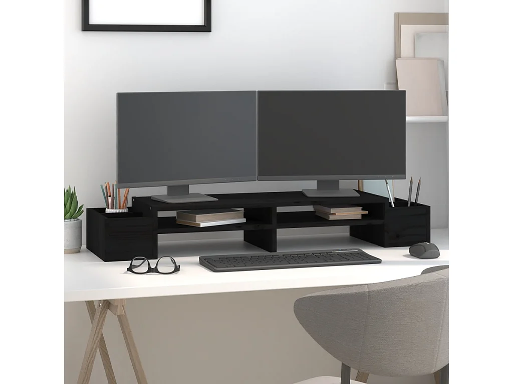 Support de moniteur Noir 100x27,5x15 cm Bois de pin solide