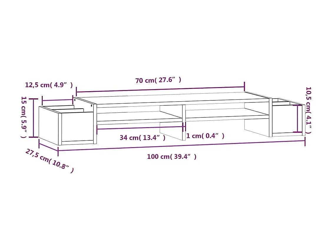 Support de moniteur Noir 100x27,5x15 cm Bois de pin solide
