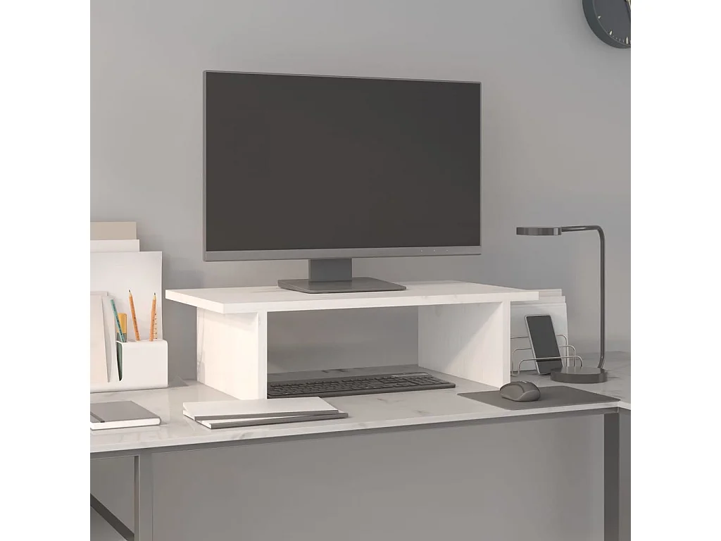 Support de moniteur Blanc 50x27x15 cm Bois de pin solide