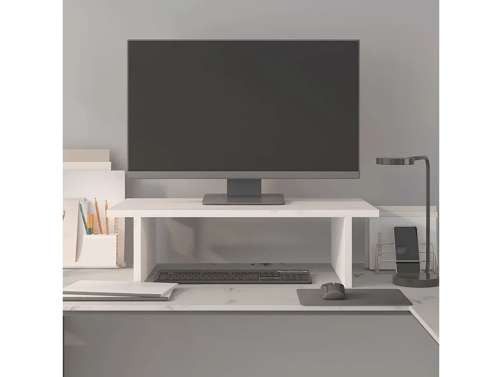 Support de moniteur Blanc 50x27x15 cm Bois de pin solide