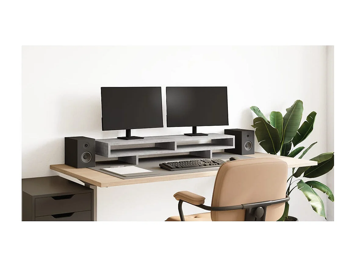 Support de moniteur gris béton 100x27x15 cm bois d'ingénierie