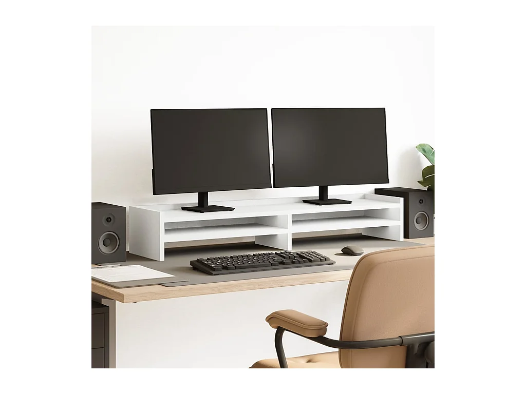 Support de moniteur blanc 100x24x16 cm bois d'ingénierie