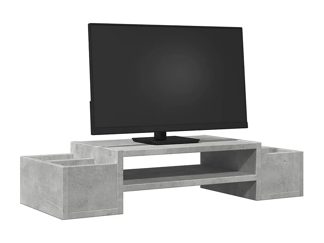 Support de moniteur avec rangement gris béton bois d'ingénierie