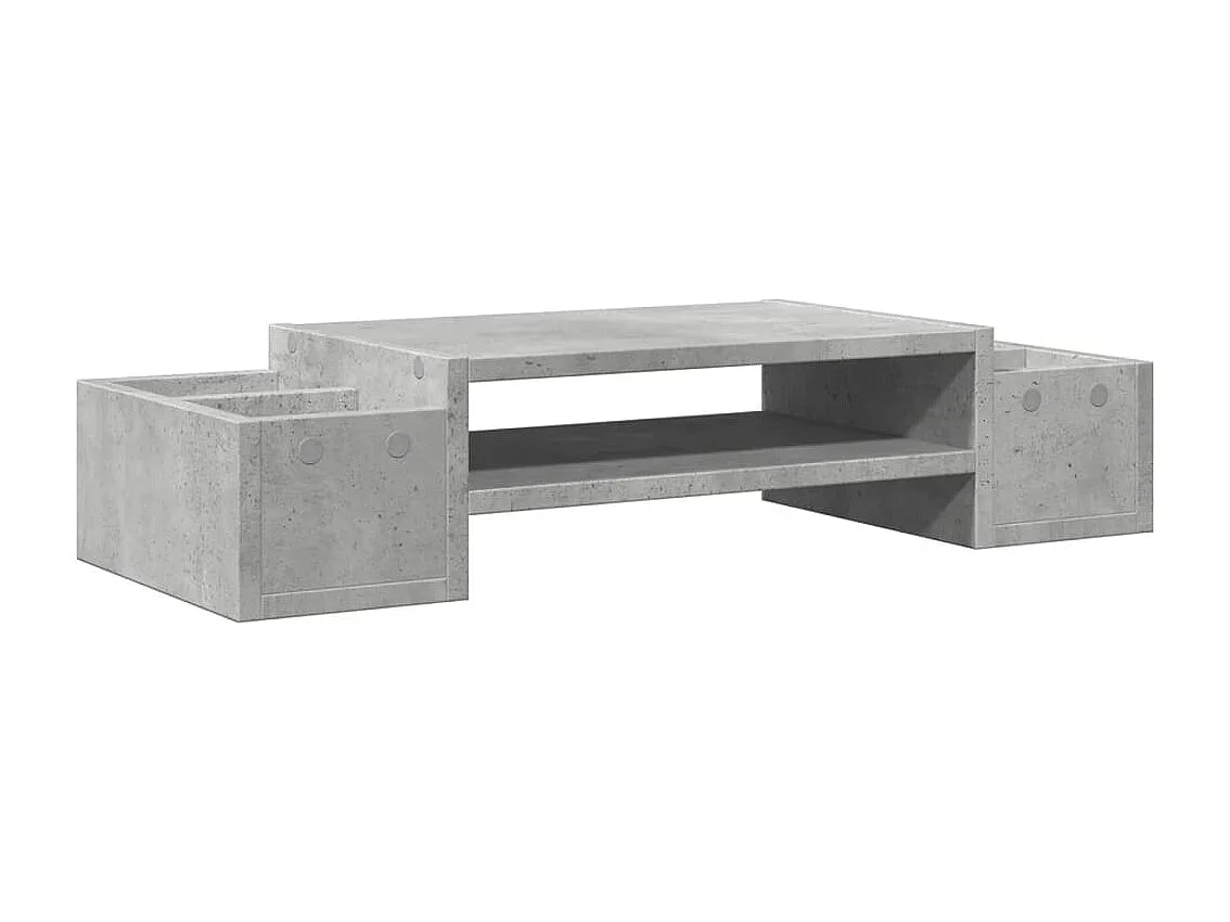 Support de moniteur avec rangement gris béton bois d'ingénierie