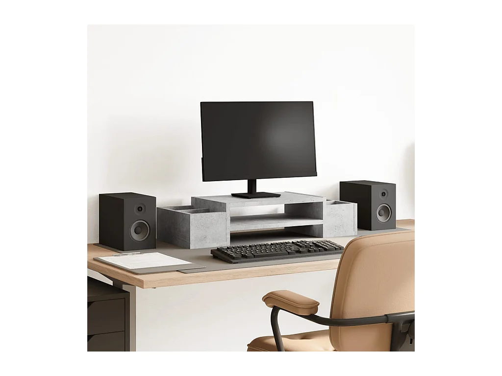 Supporto per monitor con contenitore in derivati del cemento grigio