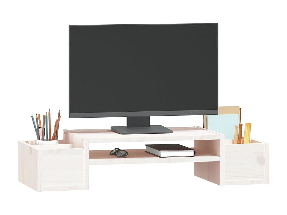 Soporte para monitor Blanco 70x27,5x15 cm Madera maciza de pino
