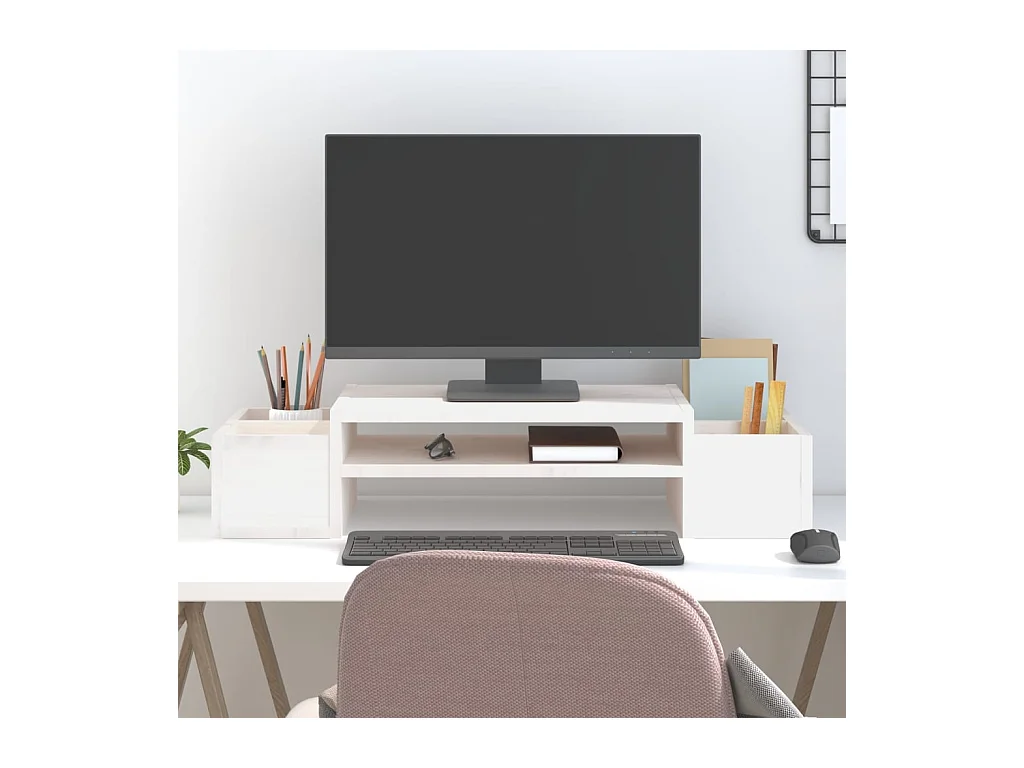Support de moniteur Blanc 70x27,5x15 cm Bois de pin solide