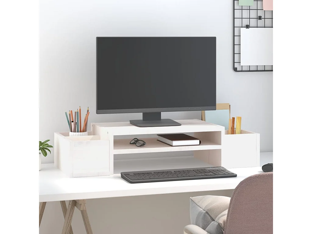 Support de moniteur Blanc 70x27,5x15 cm Bois de pin solide