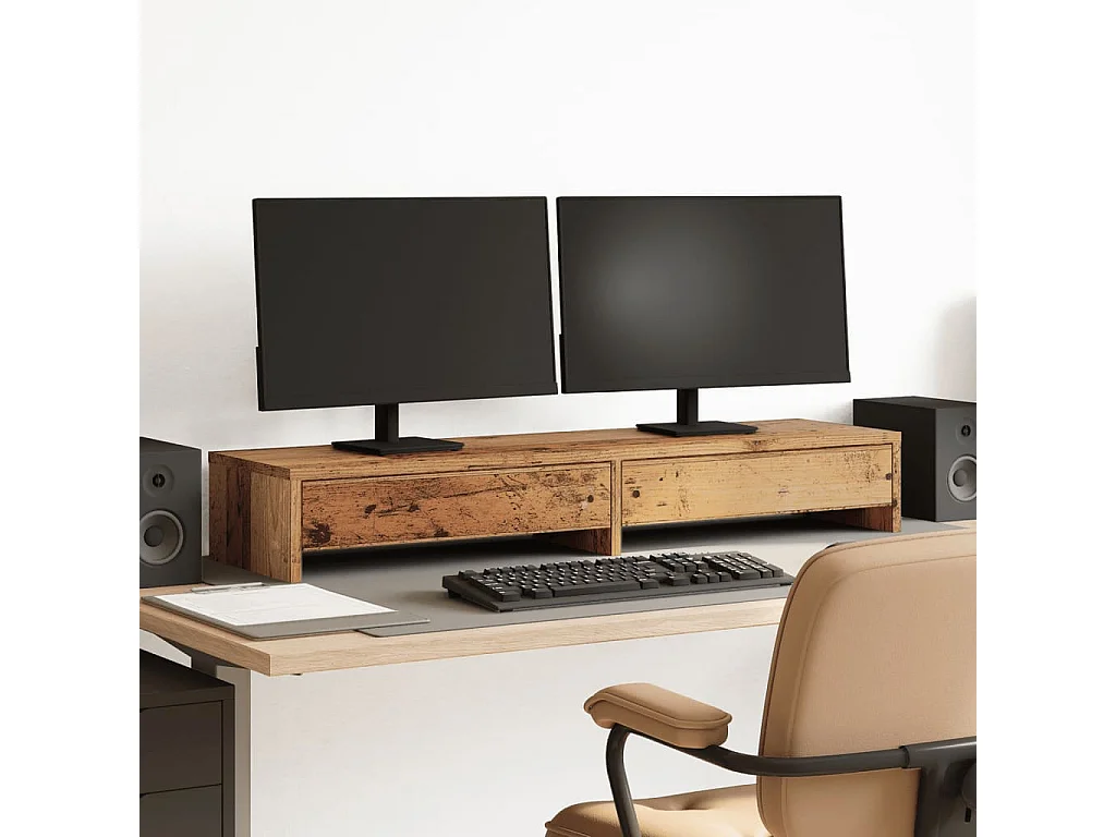 Soporte para monitor con cajones de madera contrachapada antigua