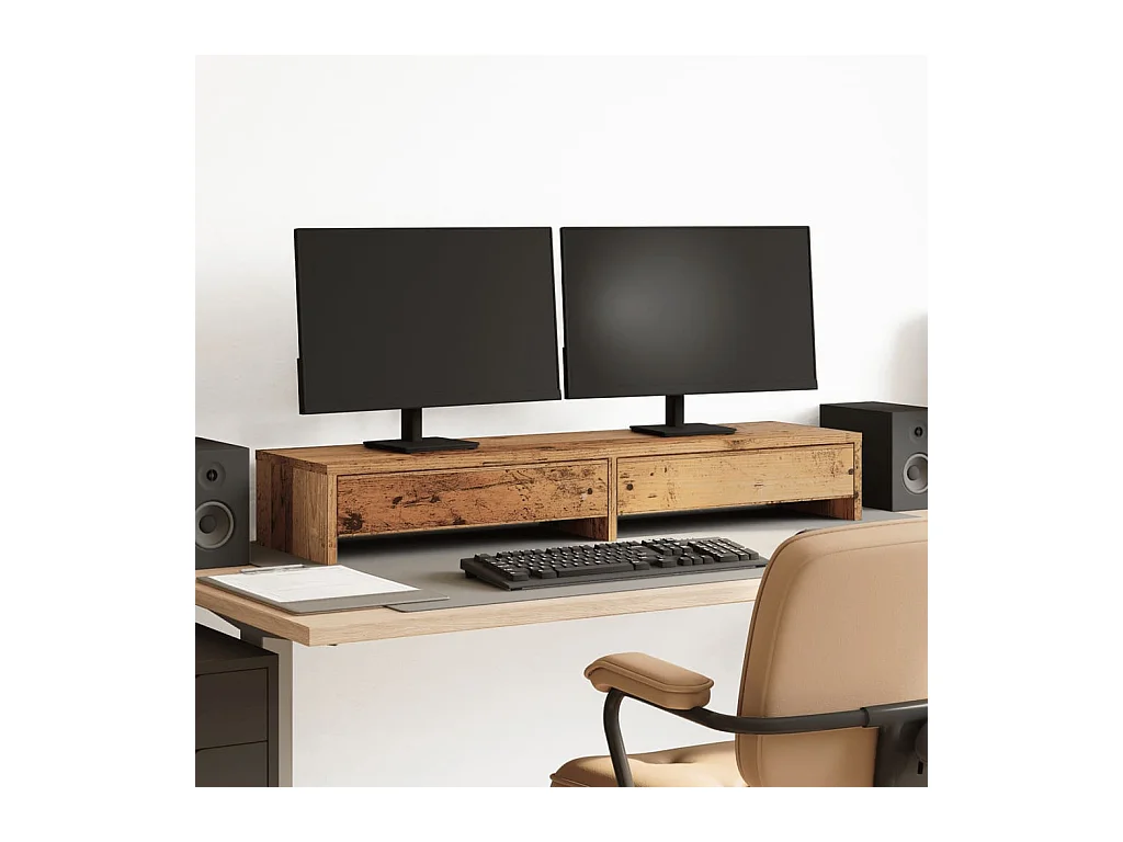 Support de moniteur avec tiroirs vieux bois bois d'ingénierie