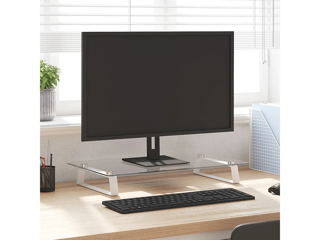 Supporto per monitor bianco 60x35x8 cm in vetro temperato e metallo