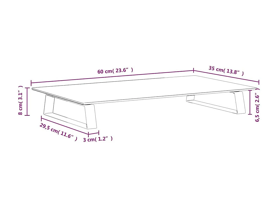 Supporto per monitor bianco 60x35x8 cm in vetro temperato e metallo
