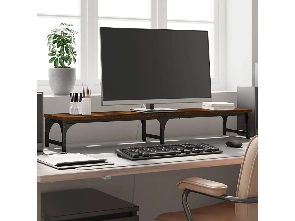 Soporte para monitor roble marrón 105x23x15,5 cm madera contrachapada
