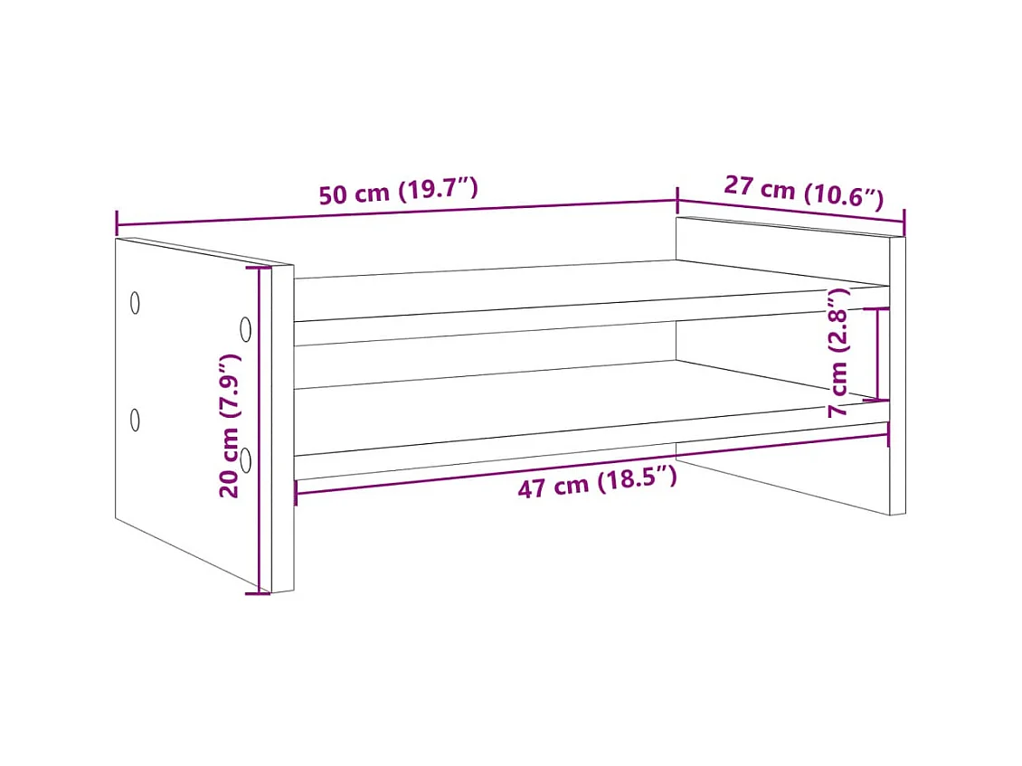 Support de moniteur gris béton 50x27x20 cm bois d'ingénierie