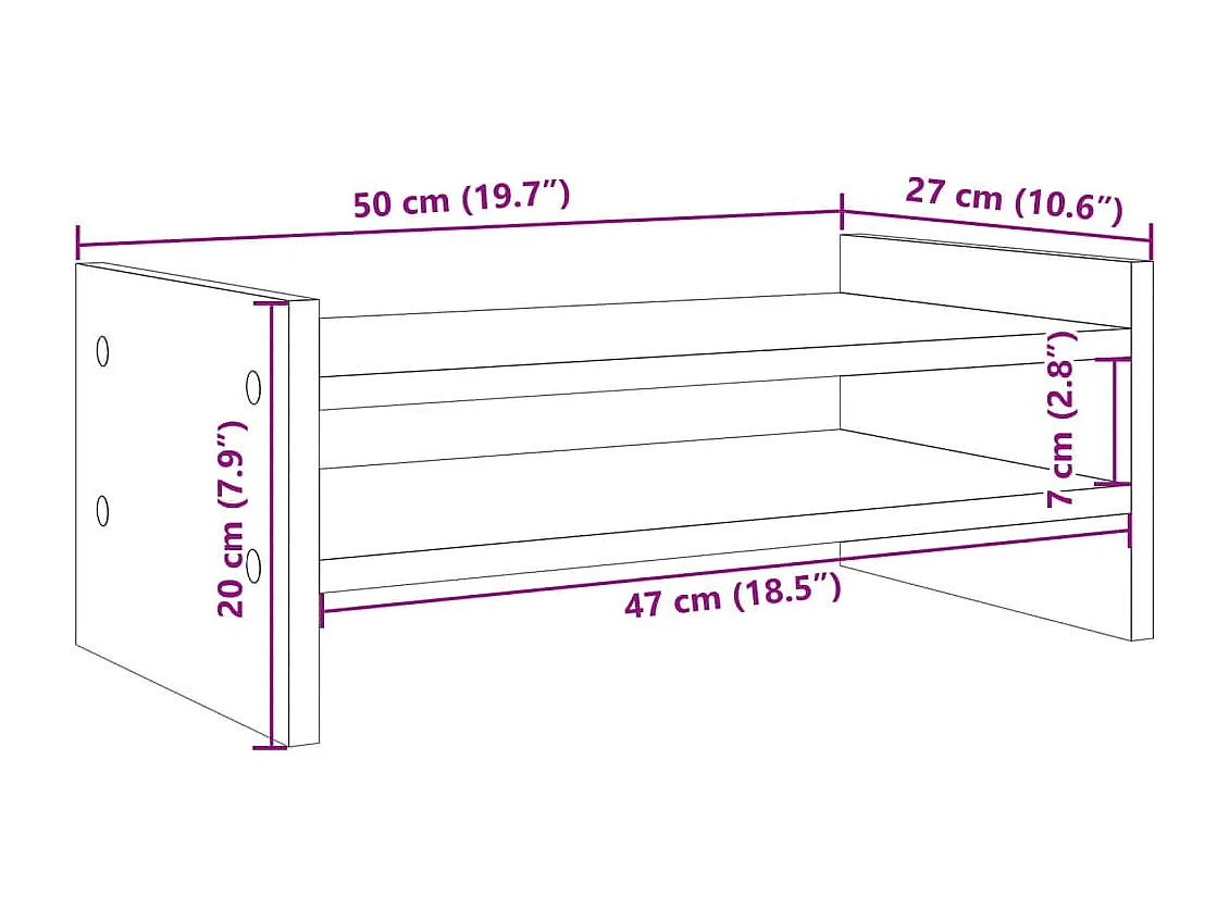 Support de moniteur gris béton 50x27x20 cm bois d'ingénierie