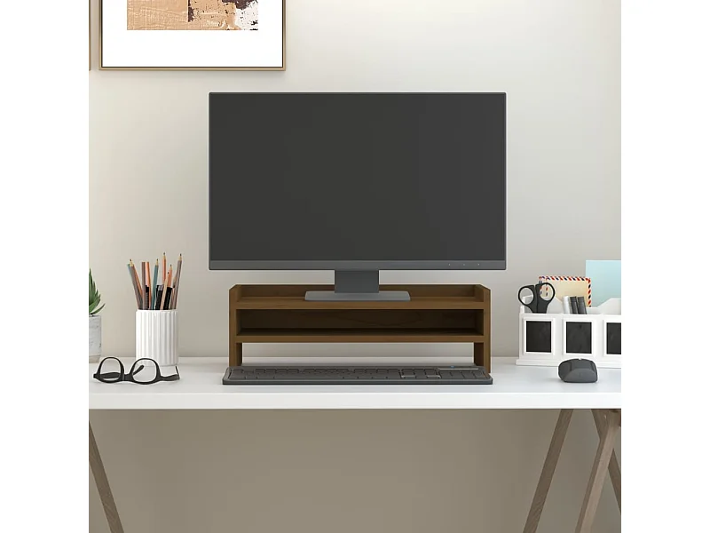 Supporto per monitor Marrone miele 50x24x16 cm Legno di pino massiccio