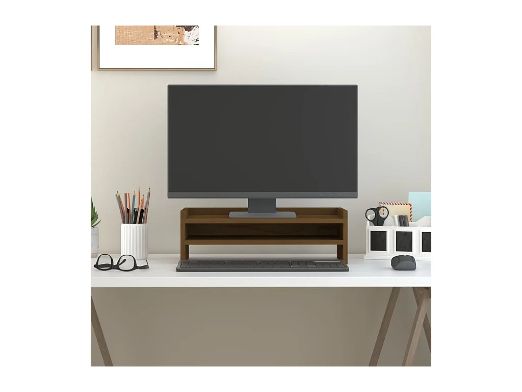 Support de moniteur Marron miel 50x24x16 cm Bois de pin solide