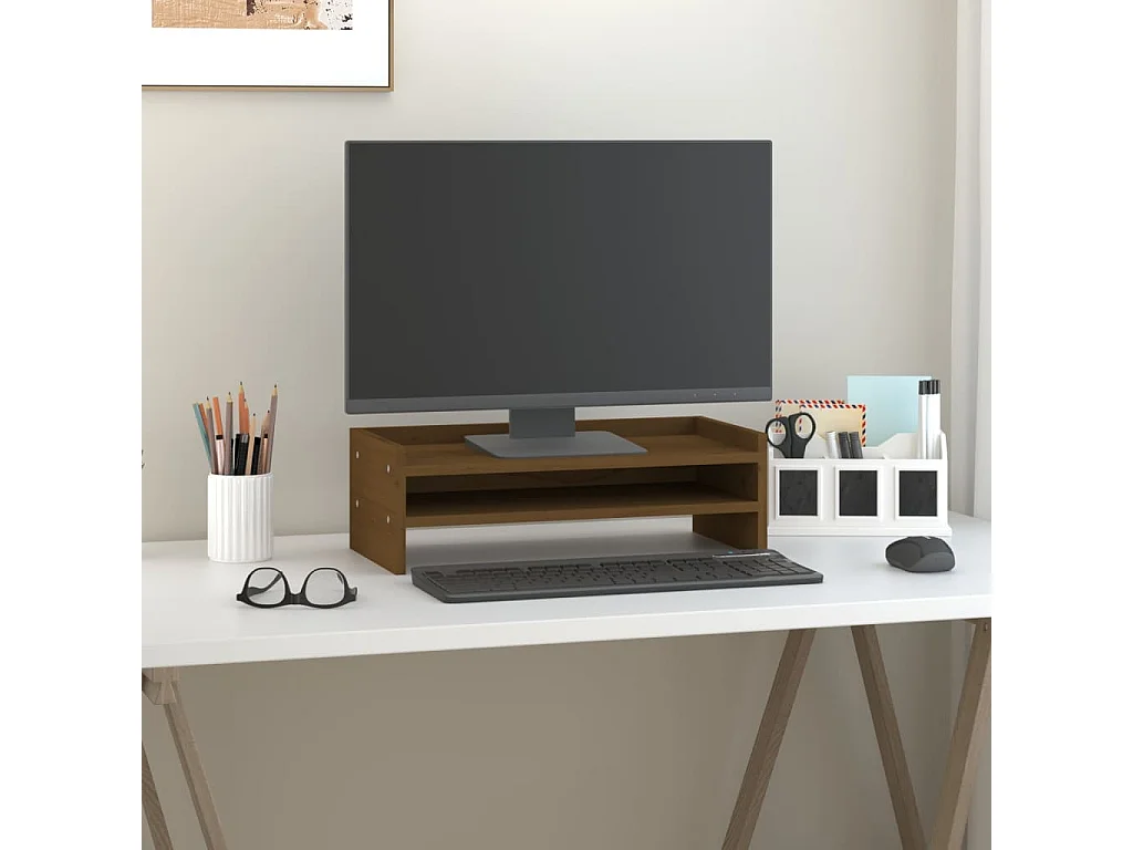 Support de moniteur Marron miel 50x24x16 cm Bois de pin solide