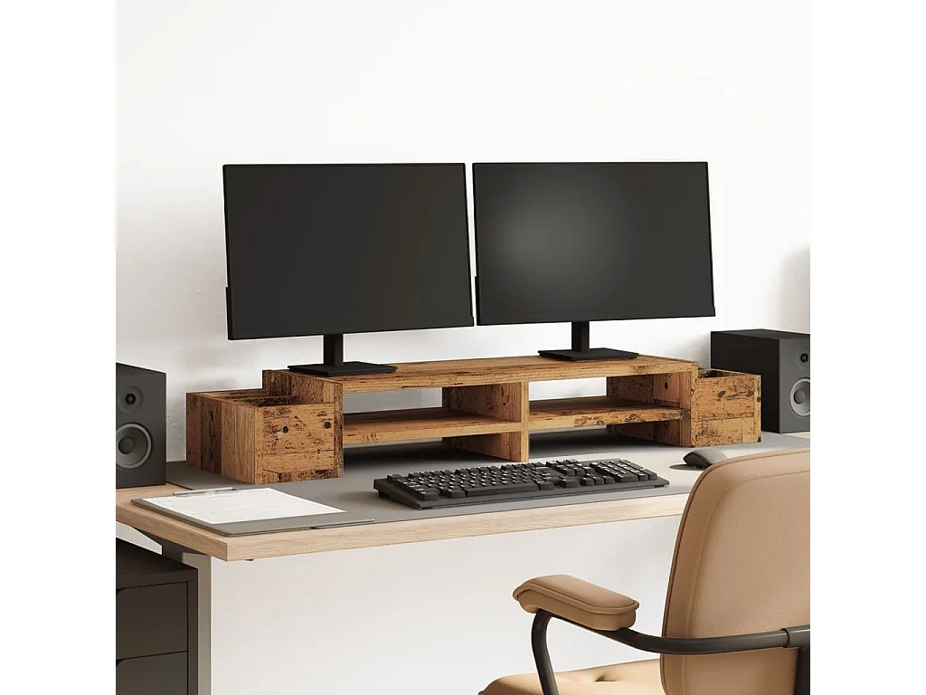 Suporte para monitor com armazenamento de madeira antiga madeira projetada