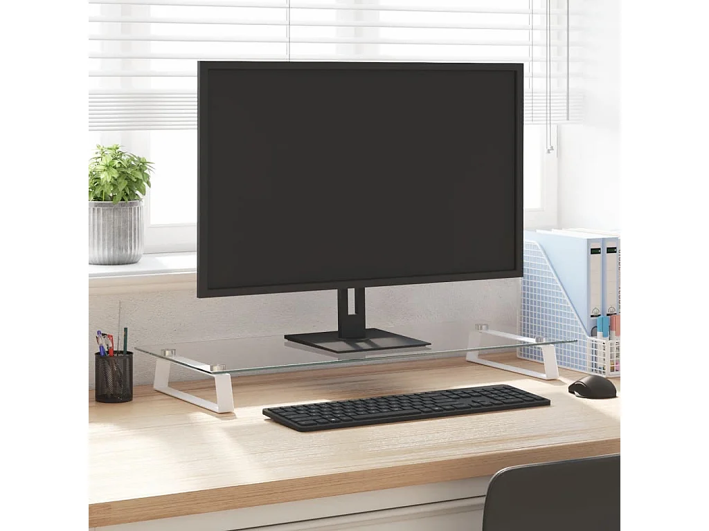 Suporte para monitor branco 80x35x8 cm vidro temperado e metal