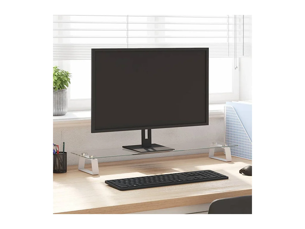 Support de moniteur blanc 80x20x8 cm verre trempé et métal