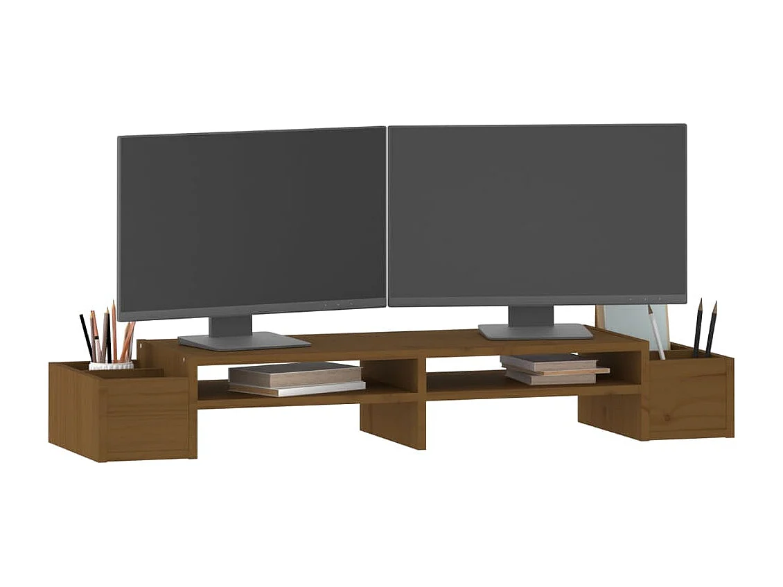 Soporte para monitor Marrón miel 100x27,5x15 cm Madera maciza de pino