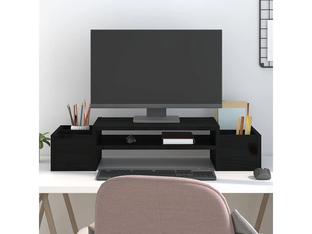 Support de moniteur Noir 70x27,5x15 cm Bois de pin solide