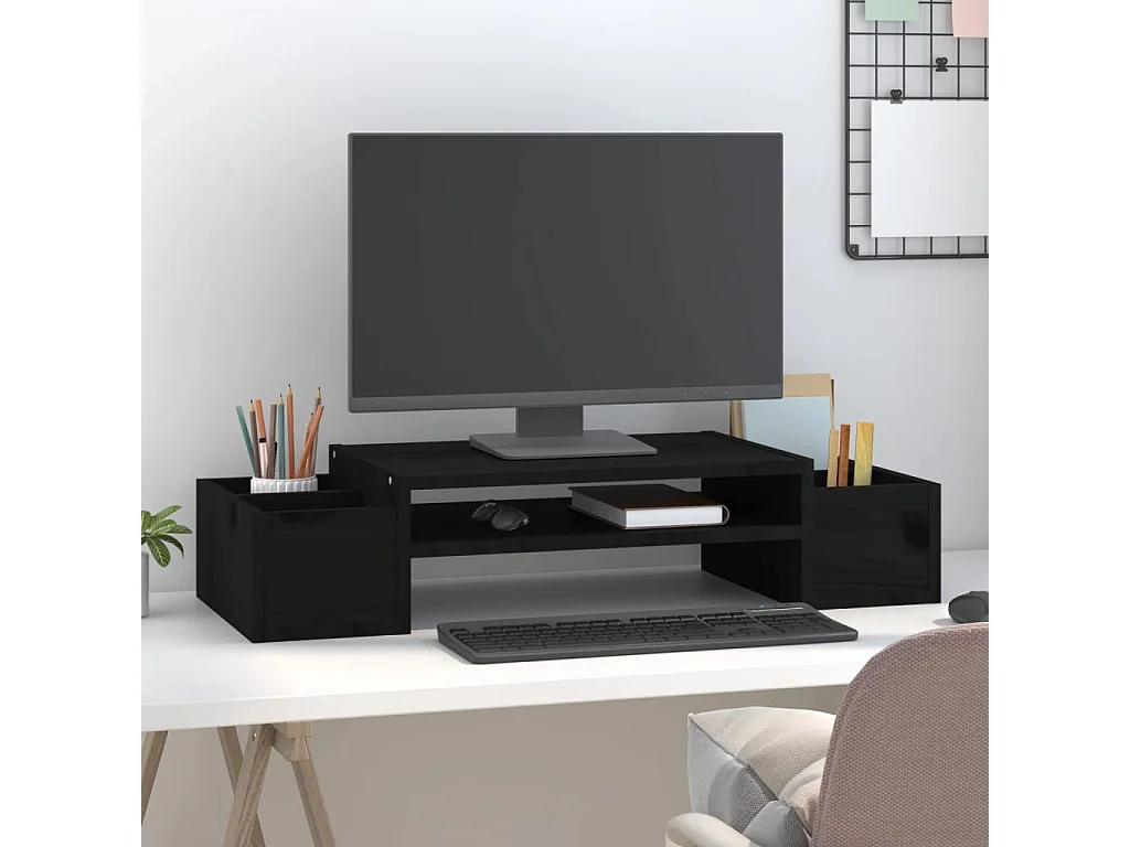 Support de moniteur Noir 70x27,5x15 cm Bois de pin solide