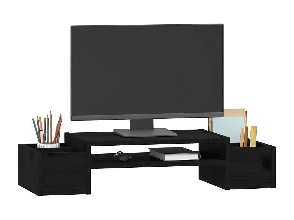Support de moniteur Noir 70x27,5x15 cm Bois de pin solide