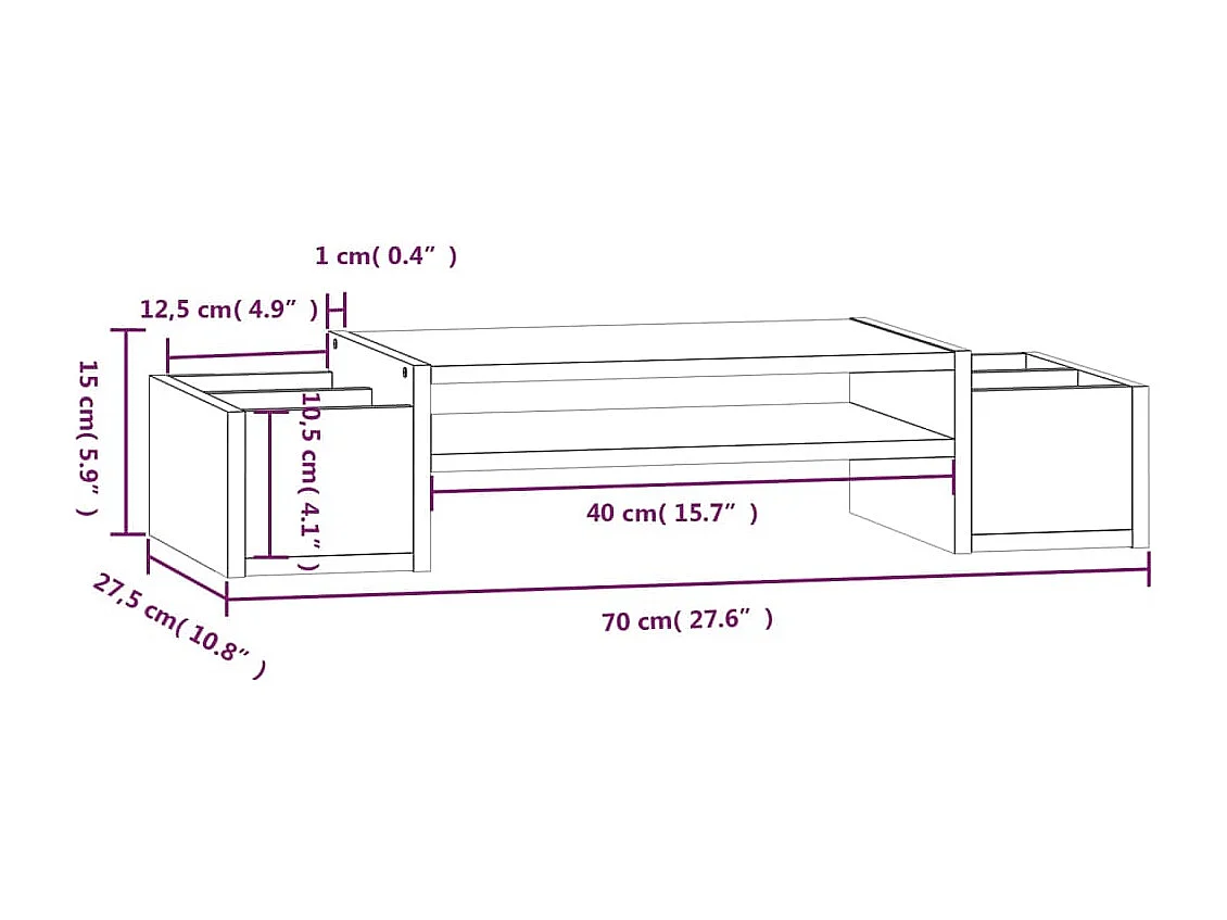 Support de moniteur Noir 70x27,5x15 cm Bois de pin solide