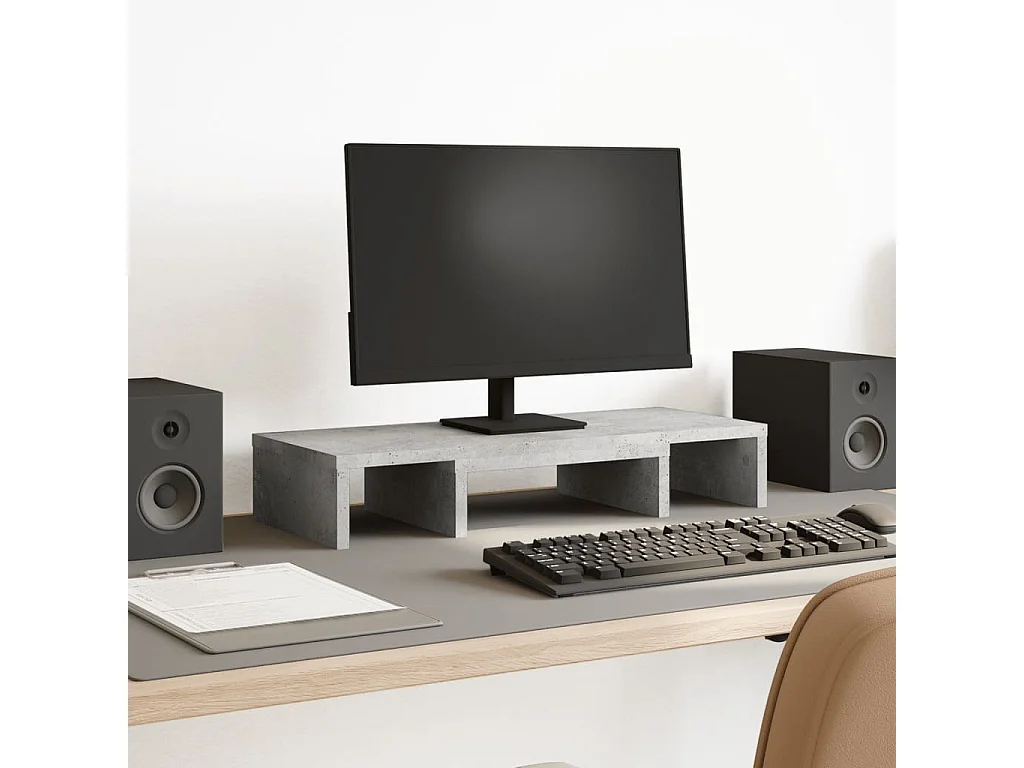 Support de moniteur réglable gris béton bois d'ingénierie