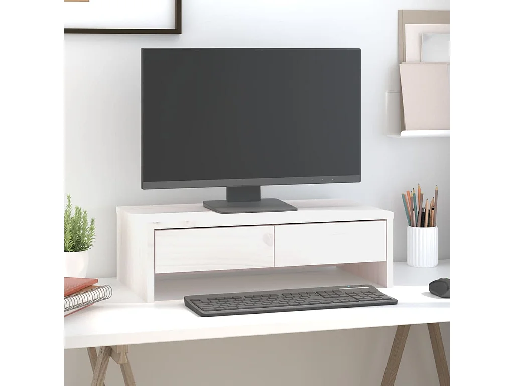 Suporte para monitor Branco 50x27x15 cm Madeira maciça de pinho