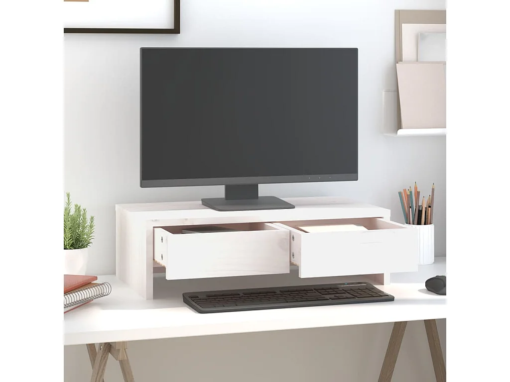 Suporte para monitor Branco 50x27x15 cm Madeira maciça de pinho