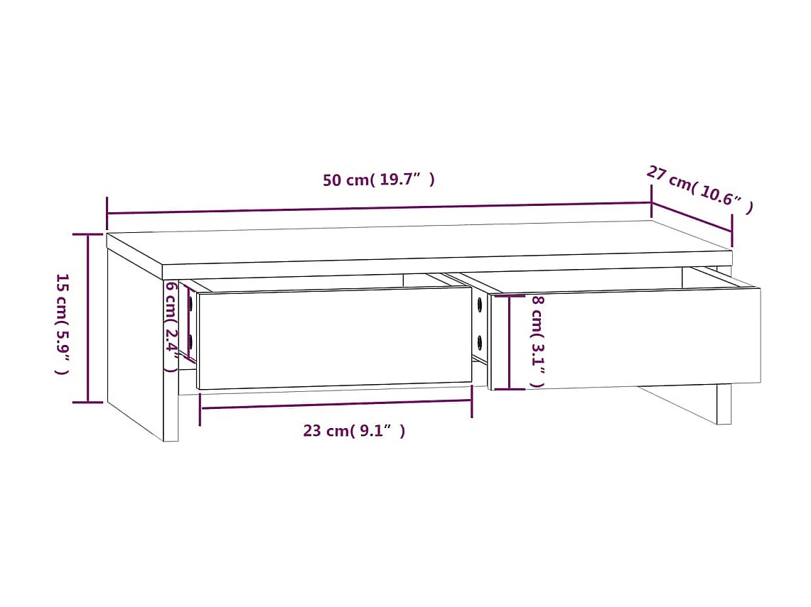 Suporte para monitor Branco 50x27x15 cm Madeira maciça de pinho
