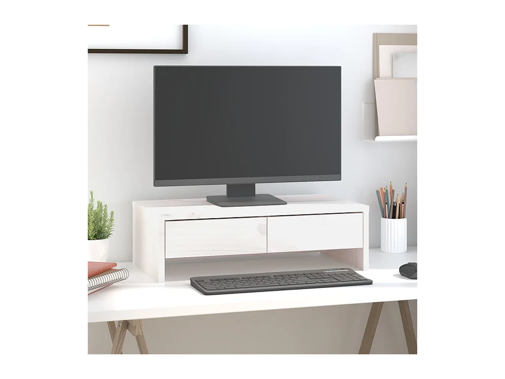 Support de moniteur Blanc 50x27x15 cm Bois de pin solide